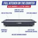 Blue Diamond 20 x 10.5 Extra Large Electric Griddle, Healthy Ceramic Nonstick Surface, Non-Toxic PFAS-Free, Temperature Control, Family Friendly, Removable Drip Tray, Easy Clean, Graphite
