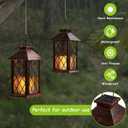 Outdoor Solar Lanterns, Waterproof Hanging Lantern with LED Flickering Flameless Candle, 13'' Bronze Outdoor Solar Powered Lantern Decor for Porch Patio Garden Balcony Pathway, 1 Pack