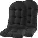 Adirondack Chair Cushion, High Back Rocking Chair Cushion 48x19.6x4.7 inch, Patio Cushions of Upper and Lower with Ties, Waterproof and Sunscreen, Black, Set of 2