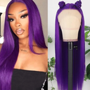 Missyvan Synthetic Lace Front Wig Long Straight Dark Purple Lace Front Synthetic Wig Pre Plucked Natural Hairline Glueless Heat Resistant Fiber Hair Wig for Fashion Women
