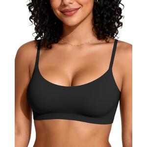 OEAK Womens Comfortable Bras No Underwire Cami Bra Seamless Unlined Bralettes Scoop Neck Unpadded Everyday Sports Tshirt Bra (Small, Black)