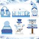 Barydat 6 Pcs Winter Wooden Table Decorations Snowman Snowflake Wooden Centerpieces for Party Black White Blue Tabletop Block Signs Winter Tiered Tray Decor for Home Office Kitchen(Snowman)