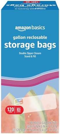 Amazon Basics Reclosable Gallon Food Storage Bags, BPA Free, 120 Count