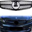 C Class Grill Front Grille for Mercedes Benz C250 C300 C350 2008 2009 2010 2011 2012 2013 2014, NOT Fit for C63 AMG Style Gloss Black