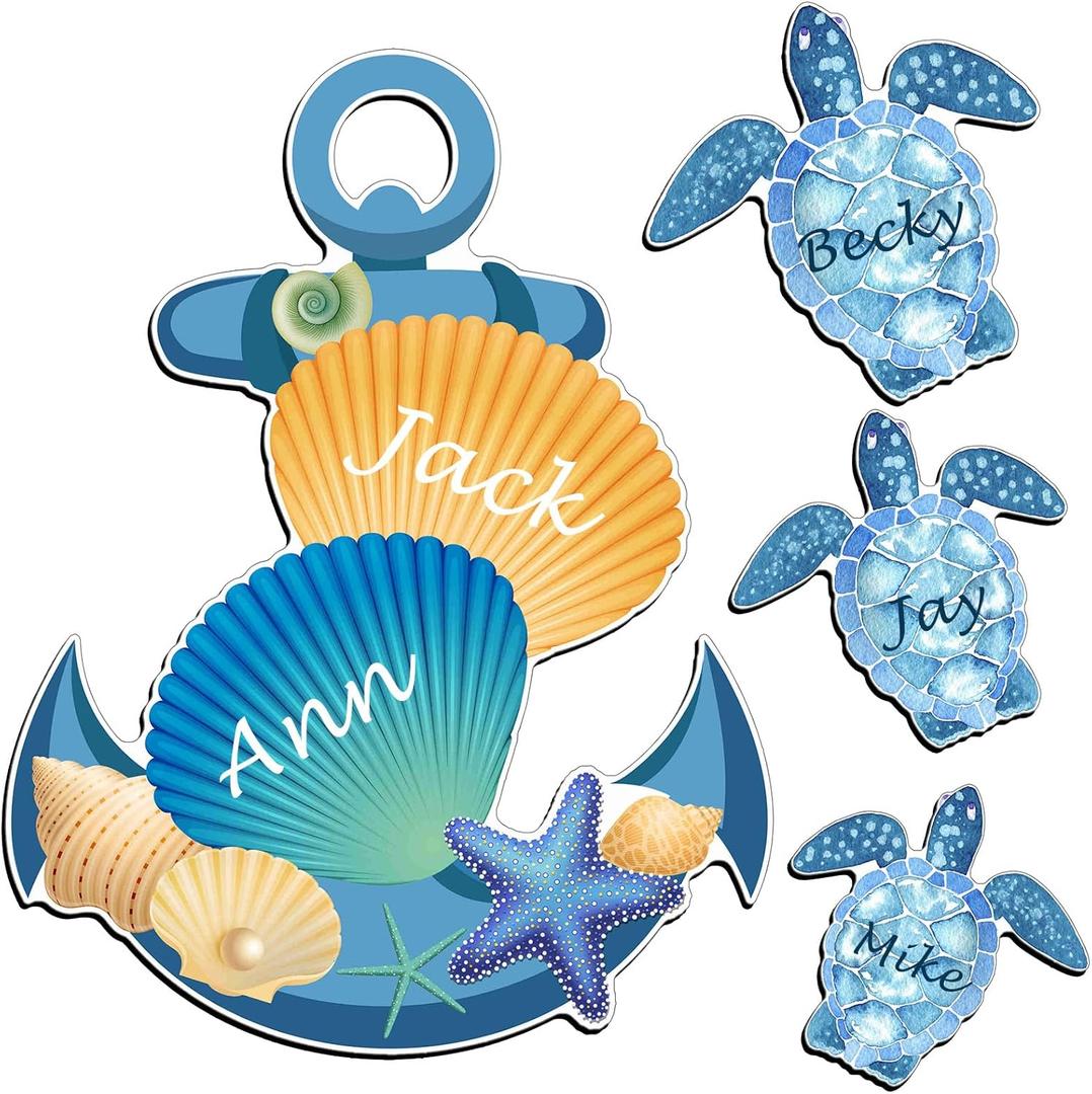 Kanayu 4 Pcs Cruise Ship Door Decorations Cruise Ship Door Magnets Large Anchor Magnetic Sea Turtle Sea Shells Stickers Funny Magnets for Carnival Cabin Fridge Car