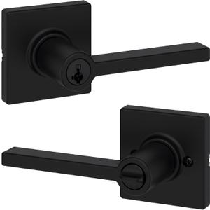 Kwikset Casey Entry Door Handle with Lock and Key, Secure Keyed Reversible Lever Exterior, For Front Entrance and Bedrooms, Matte Black , Pick Resistant Smartkey Rekey Security and Microban