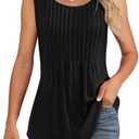 Ficerd Women's Tank Tops Sleeveless Tunic Pleated Crew Neck Blouses Summer Dressy Casual Loose Spring T Shirts Small