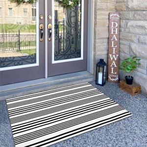 OJIA Front Door Rugs Indoor 27.5x43 Inches, Black and White Striped Outdoor Rugs Porch Rug Cotton Woven Entryway Rug Machine Washable Door Mats for Porch/Farmhouse/Kitchen