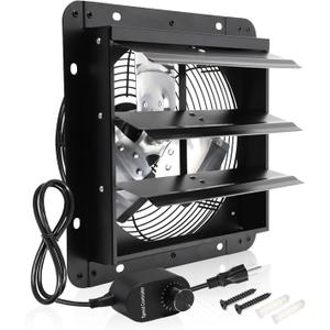 Shutter Exhaust Fan, 10 in Wall Mount Ventilation Fan w/Speed Controller Attic Vent Fan for Chicken Coops, Greenhouse, Gable, Barn, Garage, Shed Ventilator 820 CFM,1700RPM
