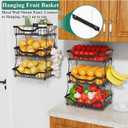 OKZEST 3-Tier Fruit Basket for Kitchen Counter, Wall-Hanging Fruit Bowl and Kitchen Countertop Organizer with 2 Banana Hooks, Fruit Storage Holder for Storing Potato Onion Snack Bread Fruit Vegetable