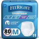 Medline FitRight Super Adult Incontinence Underwear, Maximum Absorbency, Medium, 28-40, 4 Packs of 20 (80 Total) (White, M)