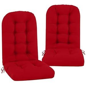 PRIMEPATIO Adirondack Chair Cushion, Rocking Chair Cushions Outdoor Waterproof, Replacement High Back Cushioned Seat Pad with Ties for Indoor Patio Porch Garden, 49x20x5 Inch Set of 4, Red