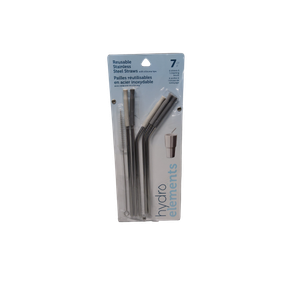 Hydro Elements Reusable Stainless Steel Straws with Silicone Tips. 6 Straws, 1 Cleaning Brush