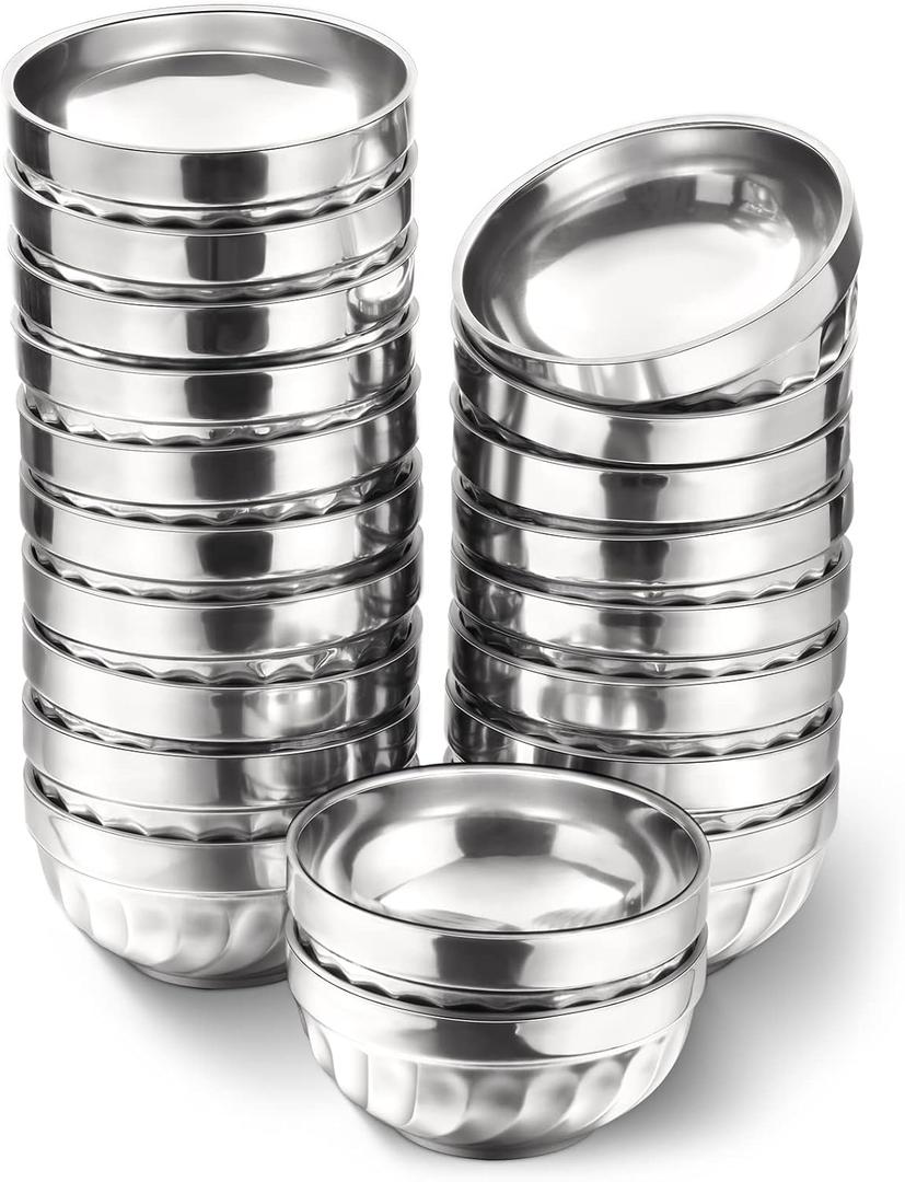 Mimorou 20 Pack Stainless Steel Bowls 4.5 Inches Metal Double Walled Small Insulated Metal Mixing Snack Bowls for Toddlers Dinner Cereal, Noodles, Ice Cream