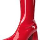 DREAM PAIRS Women's Mid Calf Gogo Boots Low Block Heel Square Toe Ankle Boot with Zipper for Party Cosplay Dance, Size: 6