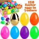[6 Surprise Golden Eggs] 150 Pack 3 Inch Large Easter Eggs, Empty Easter Eggs Fillable, Bright Colors Plastic Eggs Bulks for Easter Hunt, Easter Party Favor, Basket Stuffers Fillers