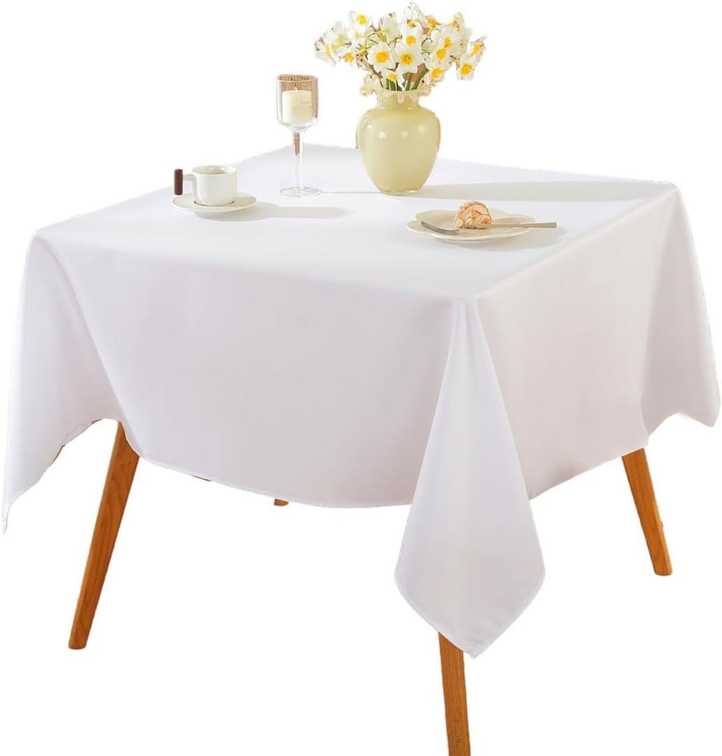 Craft And Party Square Tablecloth, 60 x 60 Inch White Tablecloth, Polyester Fabric Washable Table Cloth for Home, Party, Wedding or Restaurant Use (60" x 60" Square)