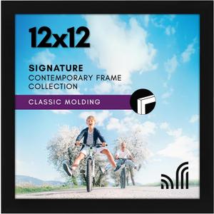 Americanflat 12x12 Picture Frame with Shatter-Resistant Glass - Signature Collection - Gallery Style Frames Made of Engineered Wood - Square Frame for Wall Display - Black