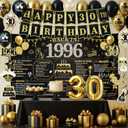 30th Birthday Decorations for Men Women Black Gold, 37PCS Pre-Strung Happy Birthday Banner with Backdrop, Balloons, Centerpieces & Hanging Swirls, 30 Year Old Birthday Party Supplies Decorations
