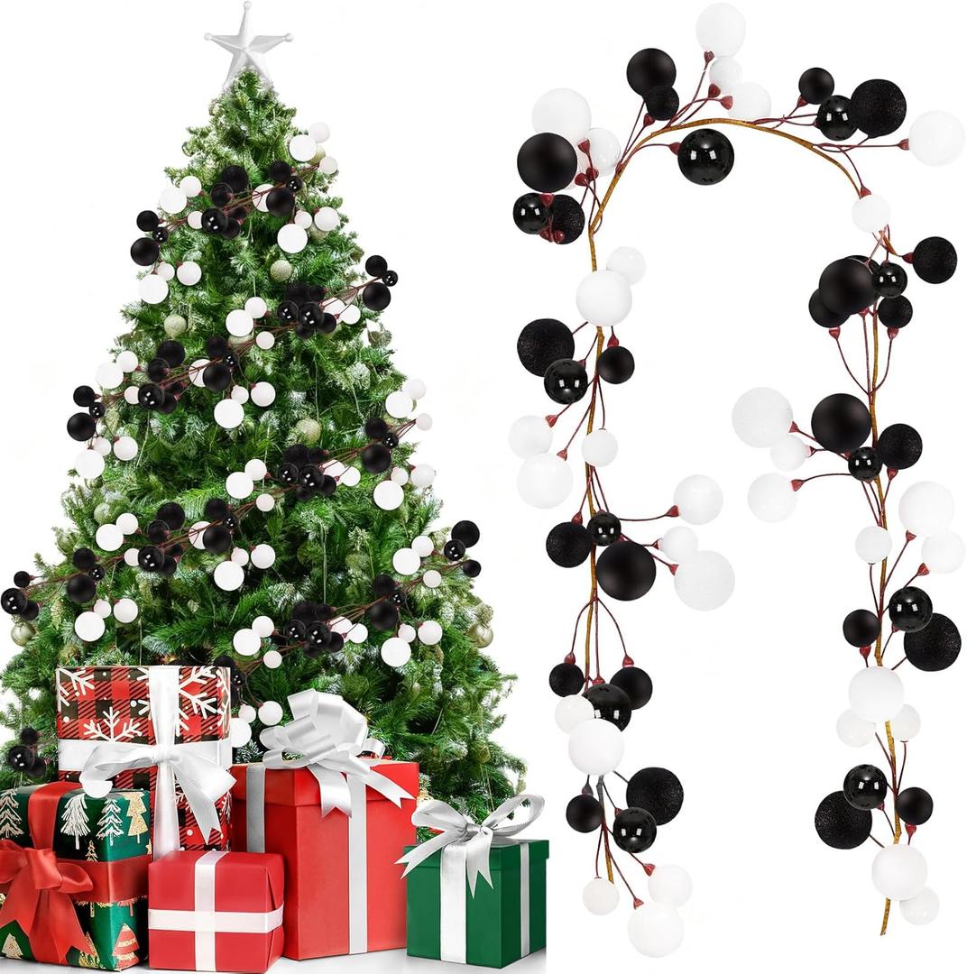 Jenaai 6 Ft Christmas Ball Garland Ornaments Black White Balls Bauble Garland, Shatterproof Xmas Tree Hanging Decoration for Mantel Indoor Outdoor Home Stair Holiday Party Decor
