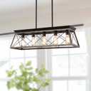 5-Light Pendant Lights Fixture, Farmhouse Chandeliers for Dining Room, Rustic Island Lights for Kitchen, Rectangular Chandelier Rustic Farmhouse Light Fxiture Gold&Black, 31.5" x 8.6" x 34.5"