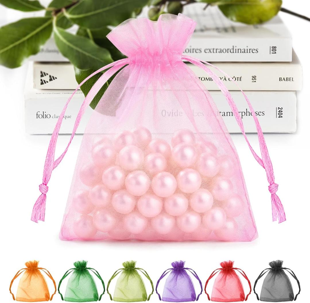 ANZNKU 50PCS Pink Organza Bags 3x4, Small Mesh Gift Bags Drawstring for Jewelry Candy Treats, Mini Sachet Bag for Wedding Bridal Baby Shower Birthday Party, Easter, Mothers Day Favor Bag Bulk (1 count (Pack of 50))