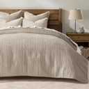 EVERGRACE Luxury Velvet Quilt Set King Size 3 Piece, Soft Cross-Stitch Velvet Comforter Set with Pillow Shams, Lightweight Coverlet Bedspread Bedding Set for All Seasons, Light Taupe