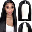 Amznlady V Part Wigs Straight Brazilian Virgin Human Hair Wigs for Black Women Upgrade U Part Wigs Glueless Full Head Clip In Half Wig V Shape Wig No Leave Out 180% Density Natural Color 18"