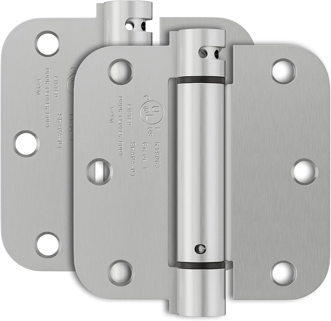 2 Pack Self-Closing Door Hinges 3.5 Inch, Spring Door Hinge with 5/8'' Radius Corners, Adjustable Tension for Garage, Front, Back Door, UL Listed, Left and Right Hand, Brushed Nickel
