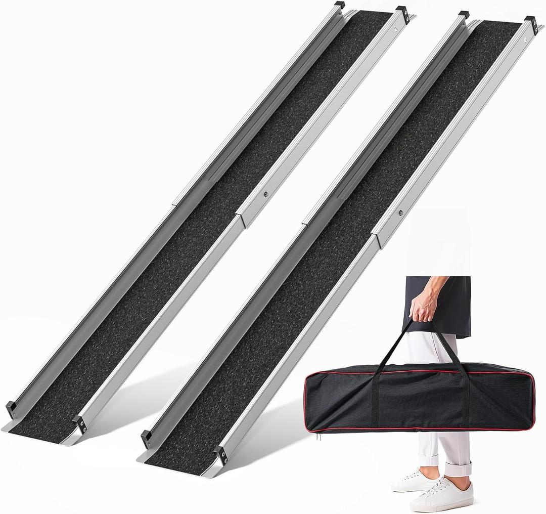 Adjustable Wheelchair Ramp 7FT Telescoping Portable Wheelchair Ramps for Steps Ramps for Wheelchair for Home with Storage Bag Aluminum Non-Skid Ramps 84" L x 7.4" W 600lbs Capacity (2 Pack)
