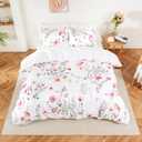Duvet Cover King Size-100% Washed Microfiber Floral Duvet Cover Set,Soft and Breathable 3 Pieces Bedding Set,106x90 Inches Duvet Cover with Zipper Closure and 8 Ties,2 Pillow Shams