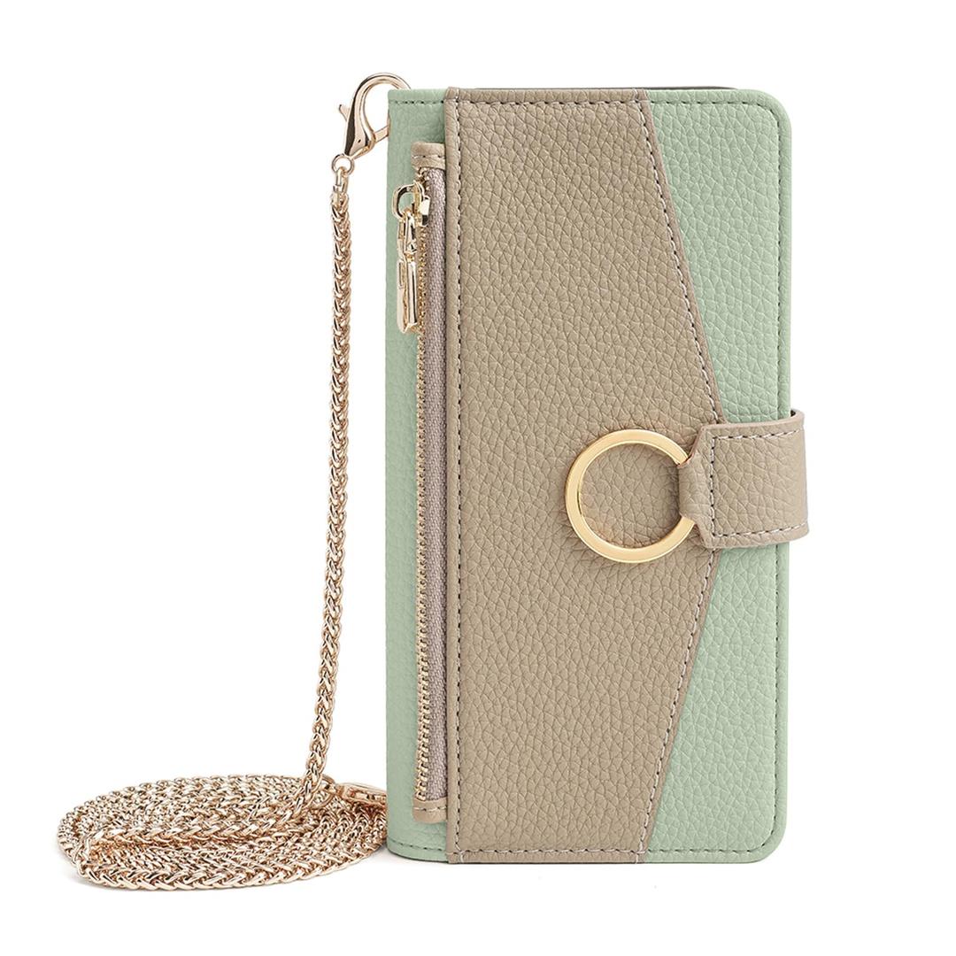 Kimiyaki Leather Phone Case for Samsung Galaxy S25 Wallet Cover with Mirror, Flip Cover Card Slot, Crossbody Strap, Zipper Pocket Cases for Women(White)