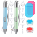 Chuangdi 2 Pcs Diamond Painting Art Drill Pen with Light Diamond Painting Accessories and Tools 12 Pen Heads 2 Anti-slip Mats 2 Wax Organizer Cases for DIY Craft Supplies(Blue, Green)