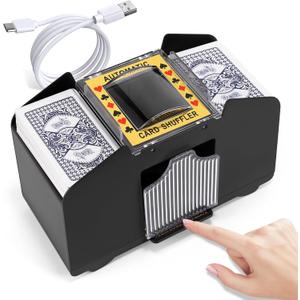 Card Shuffler 4 Deck Automatic, USB-Power & Battery-Operated Electric Shuffler Machine, Playing Card Shuffler for UNO,Poker,Home Card Games