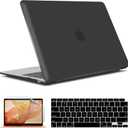 IBENZER Compatible with 2022 2021 2020 MacBook Air 13 inch case M1 A2337 A2179 A1932, Hard Shell Case&Keyboard Cover&Screen Film for Mac Air 13 with Touch ID, Black, AT13BK+2