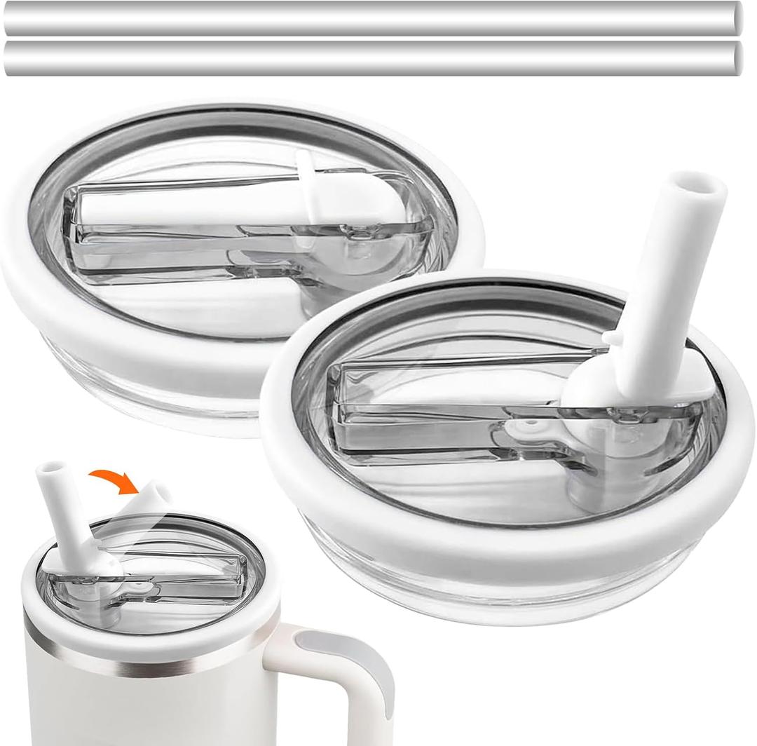 40 oz Tumbler Flip Straw Lid for Stanley Cup Accessories, 2 Pack Leak Proof Stanley Lid Replacement 40 oz for Stanley Quencher