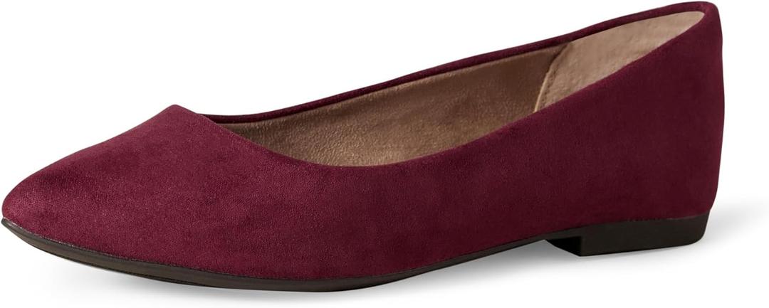 Amazon Essentials Women's Pointed-Toe Ballet Flat (7.5, Maroon)