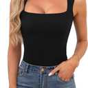 OwnTime Womens Square Neck Tank Tops Dressy Summer Sleeveless Shirts Sexy Going Out Fitted Trendy Tops T Shirts Blouses (Medium, Black)