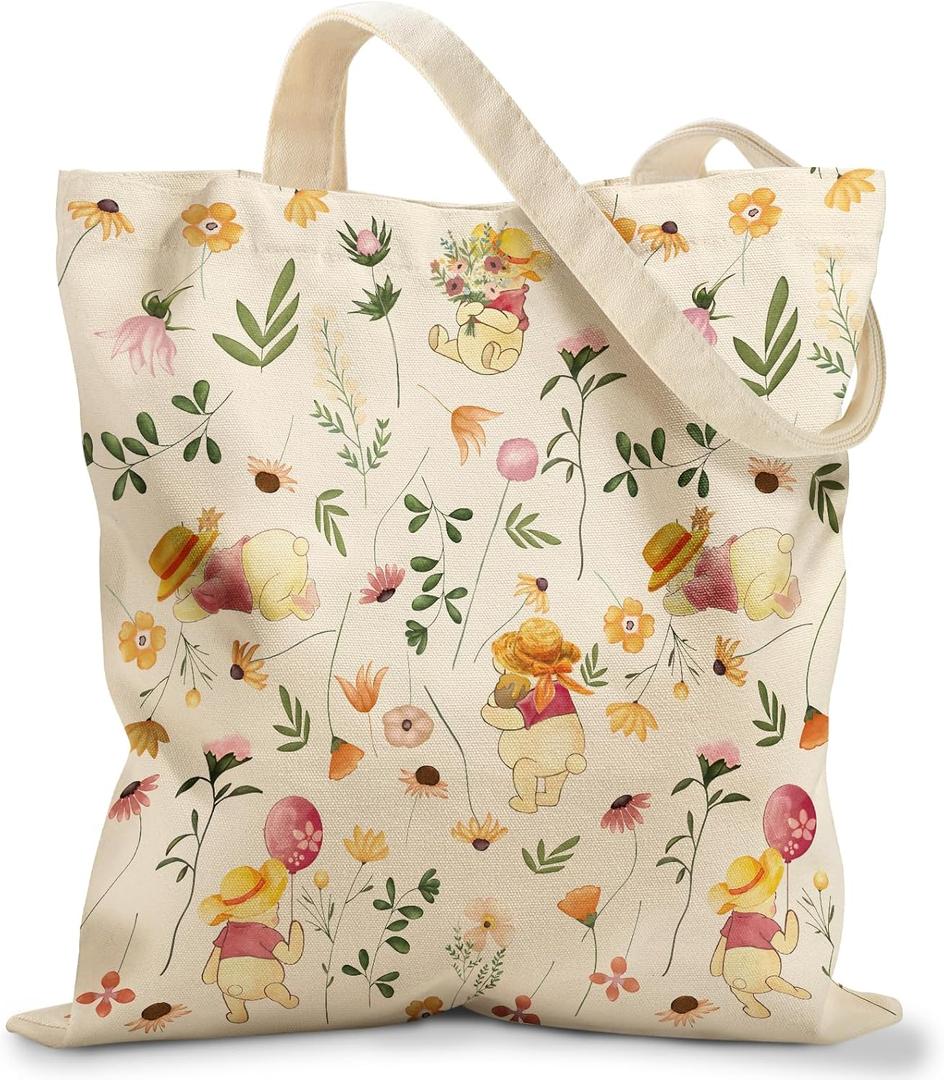 Canvas Tote Bag for Women  Aesthetic Canvas Bag with Zipper Cute Stylish Reusable Shoulder Totes for Shopping Work Daily Vacation, Floral Weini