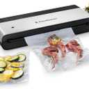 FoodSaver PowerVac Compact Vacuum Sealing Machine Stainless Steel & Black Vertical Storage VS0150 | Preserves Freshness Reduces Bag Waste for Both Dry and Wet Food