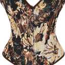Alivila.Y Fashion Womens Vintage Floral Denim Overbust Corset Bustier Top (Medium, Black Short Torso)