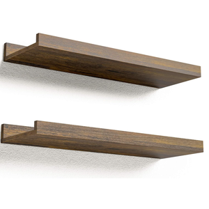 Boswillon Floating Shelves for Wall, Wall Mounted Shelves Set of 2, Rustic Shelves with Lip, Display Picture Ledge Shelf for Wall Decor Living Room Bathroom Kitchen  Brown