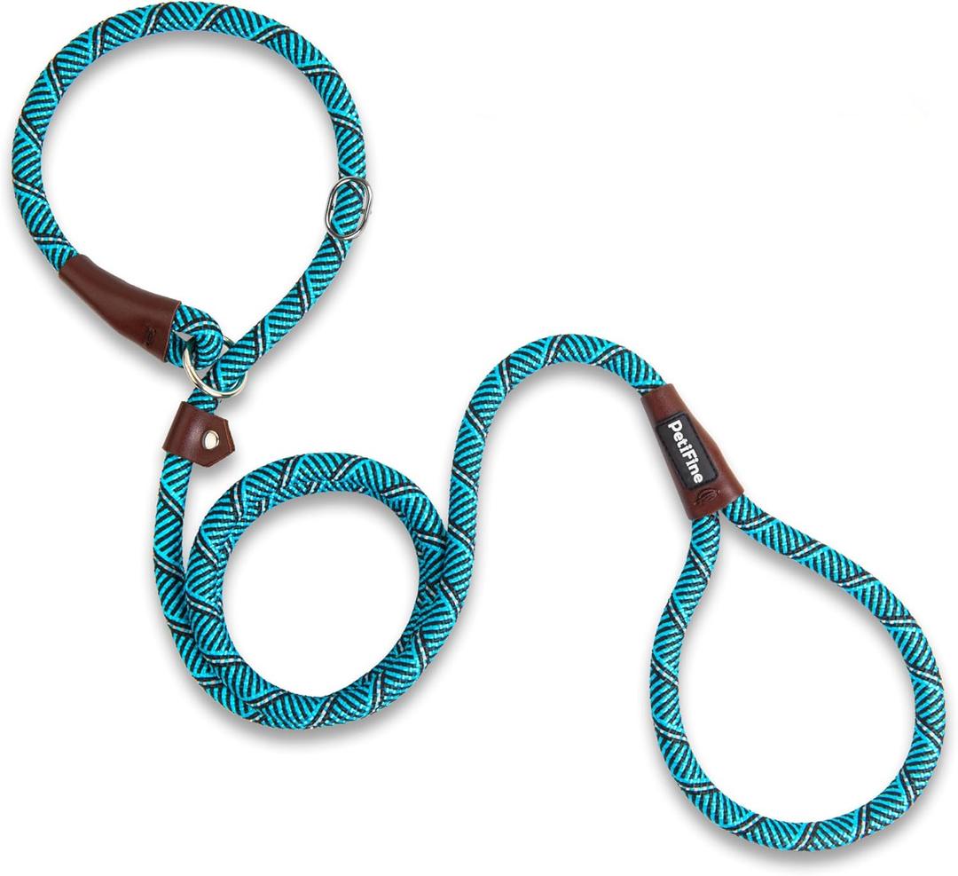 PetiFine Slip Lead Dog Leash, 6FT x 1/2" Reflective Durable Dog Training Lead, Heavy Duty Adjustable Nylon Dog Rope Slip Leash for Small Medium Large Dogs (Blue)
