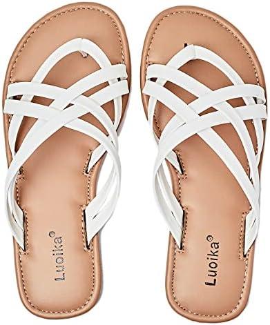 Luoika Women's Wide Width Flat Sandals, Flip Flop Slides Sandal Casual Strapy Sandal Slip on Summer Beach Shoes for Women. Size 7.