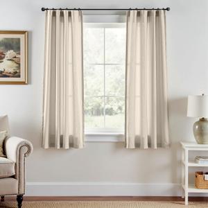 jinchan Linen Curtains Oatmeal Semi Sheer Curtains 63 inch Length for Closet Small Window Living Room Bathroom Neutral Farmhouse Cottage Core Light Filtering Privacy Rod Pocket Back Tab 2 Panels