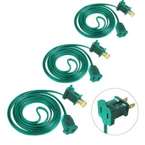 3 Pack 6 FT Polarized Extension Cord, US AC 2-Prong Green Male/Female Outlet 20AWG Saver Power Extension Cord Cable for Halloween Christmas Decorations Lights Connection, 125V Max.5A(432 Watts)