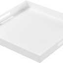 Large White Acrylic Serving Tray with Handles-19x19x2H Inch Big Size Spill Proof Tray for Ottoman,Coffee Table, Breakfast, Tea, Food, Butler -Safe Edge Organizer-Decorative
