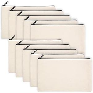 Legigo Blank Canvas Bag Zipper Pouch Makeup Bags Bulk - Multi-Purpose Canvas Pencil Pouch with Sturdy Zipper, Cosmetic Bag Travel Toiletry Bag for DIY Craft Projects, Storage (8.3 x 5 inches) 9 prs