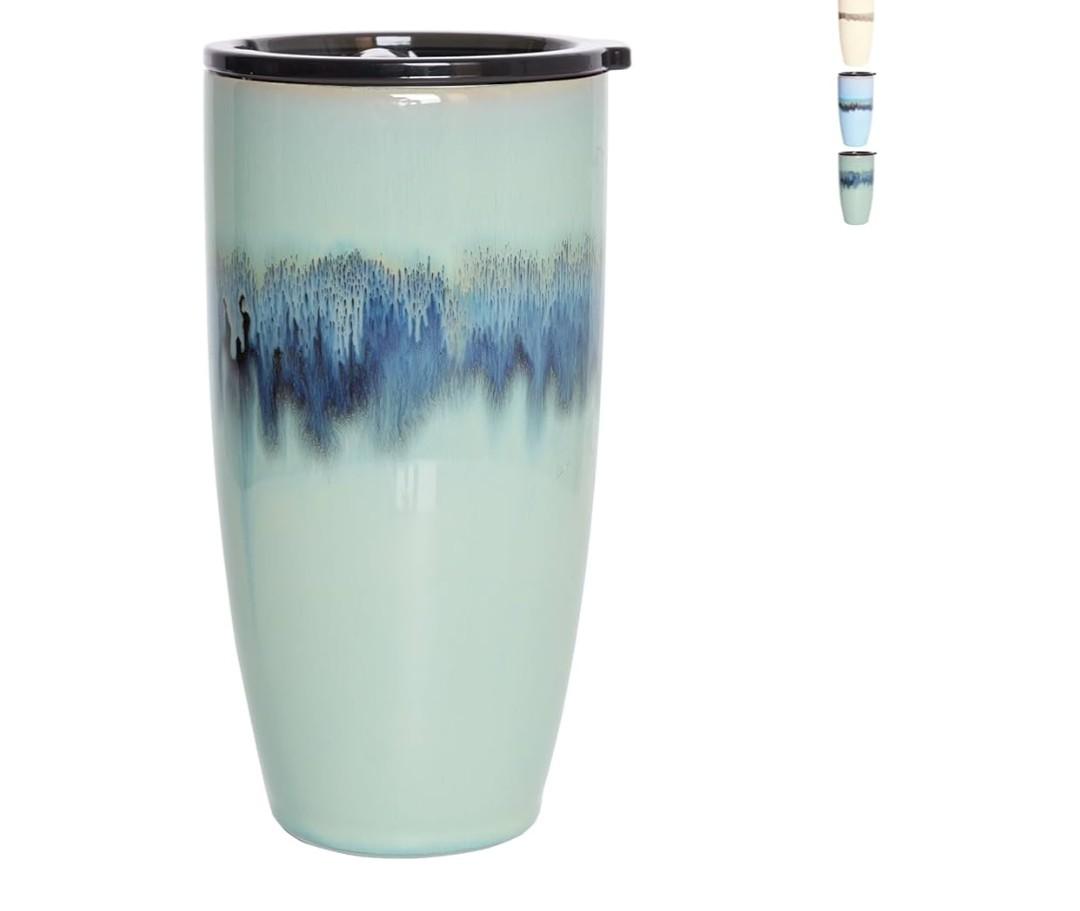 Bosmarlin Ceramic Travel Coffee Cup with Lid, 21 oz, Portable Coffee Mug for Car Cup Holder, Microwave Safe, Reactive Glaze (Forest Green)