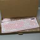 Wireless Keyboard and Mouse Combo, Reccazr 2.4G Full-Sized Keyboard and Mouse Cordless, 3 DPI Adjustable Mouse, Dual-System Keyboard for Computer/Laptop/Windows/Mac (Pink & White)